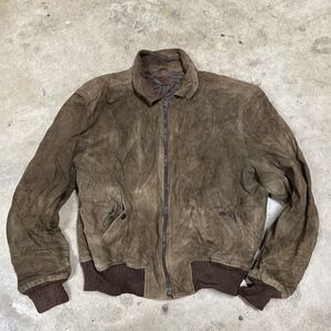 Vintage Calvin Klein Brown Distressed Leather Aviator Bomber Jacket Size 38